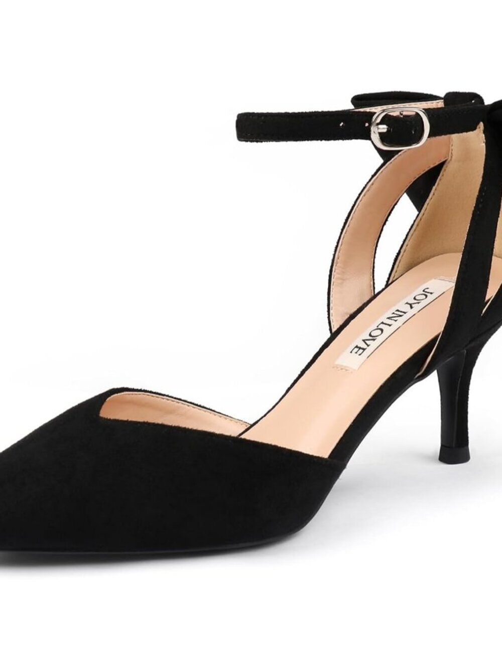 Women's Black Pumps Kitten Bow Heels Closed Pointed Toe Sandals Ankle Strap